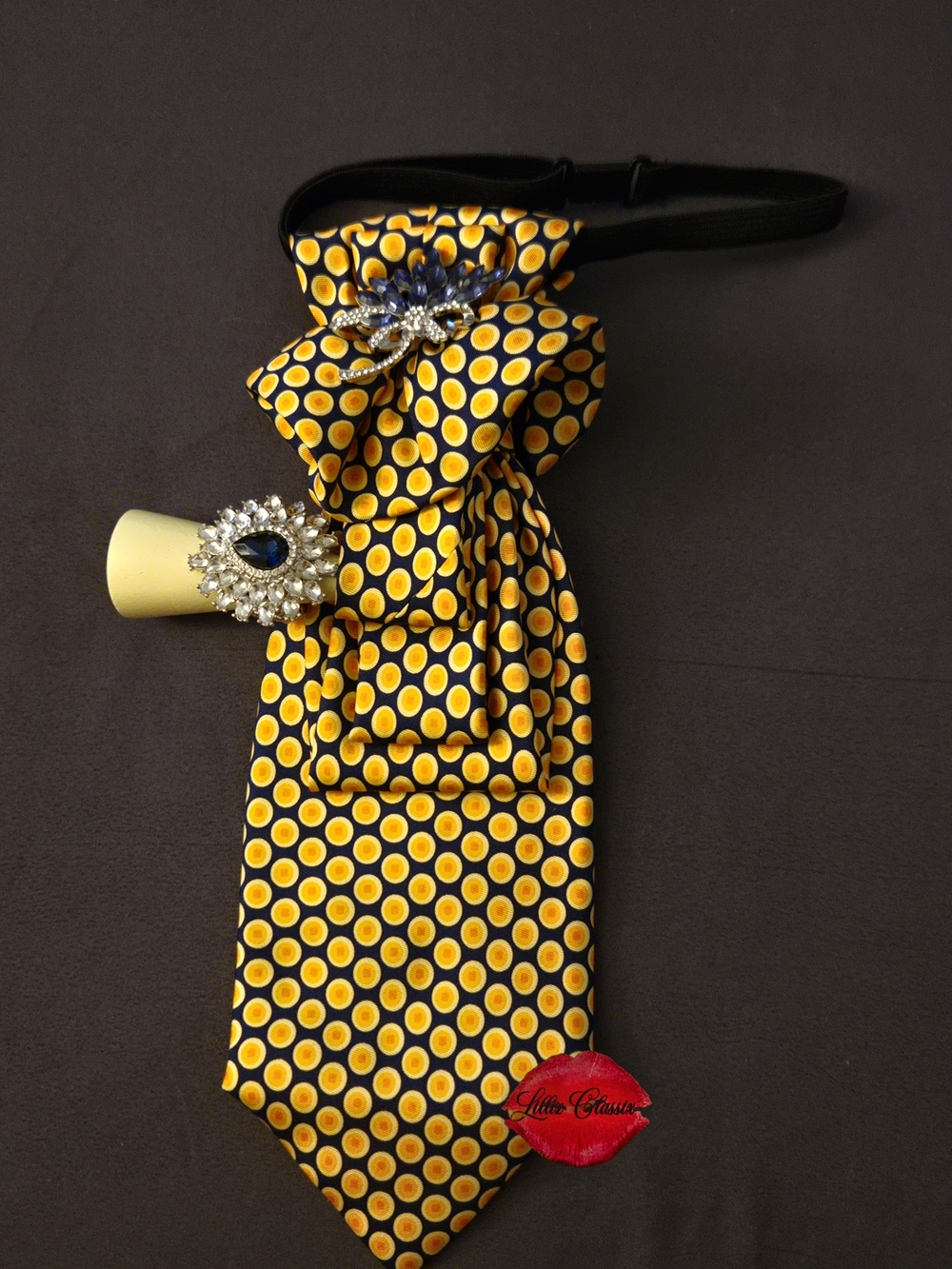 Yellow Polka Dot Statement Necklace with Crystal Brooch